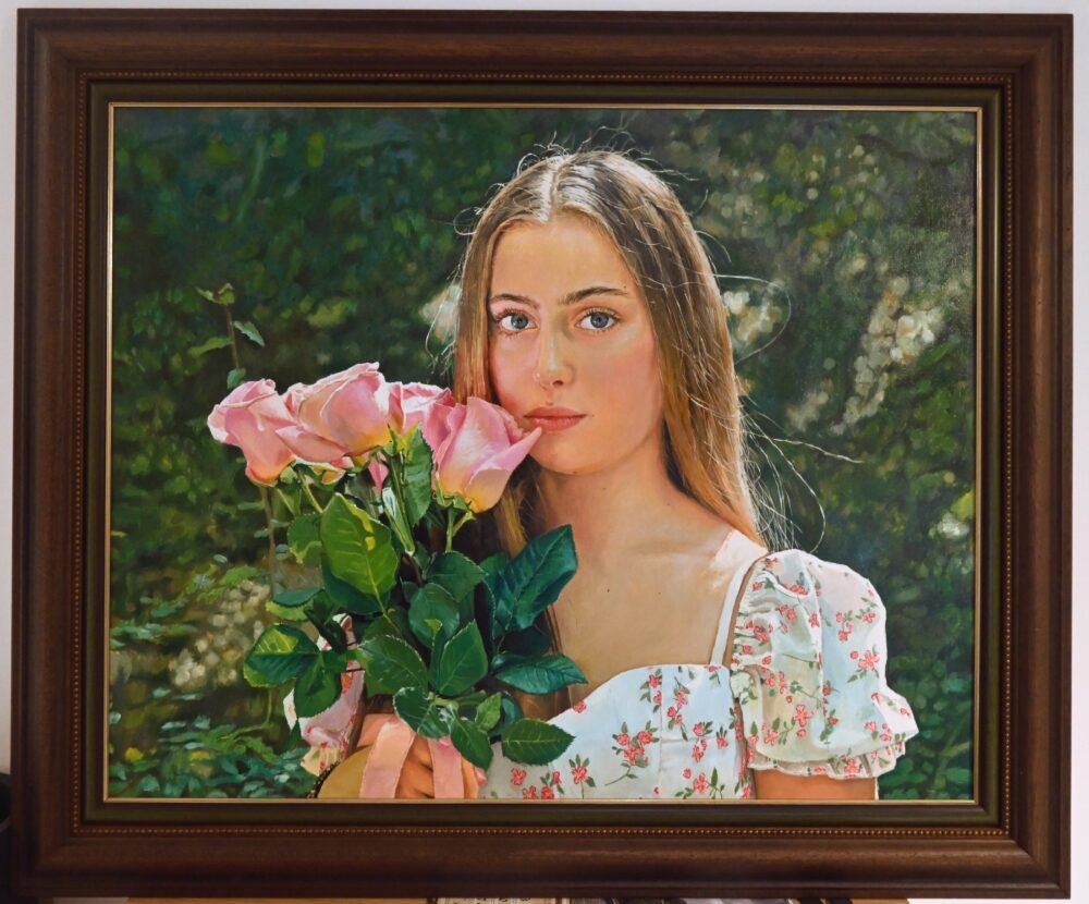 Portrait with Roses, Oil on canvas, 100 × 80 cm, 2025, by Miloš Roćenović