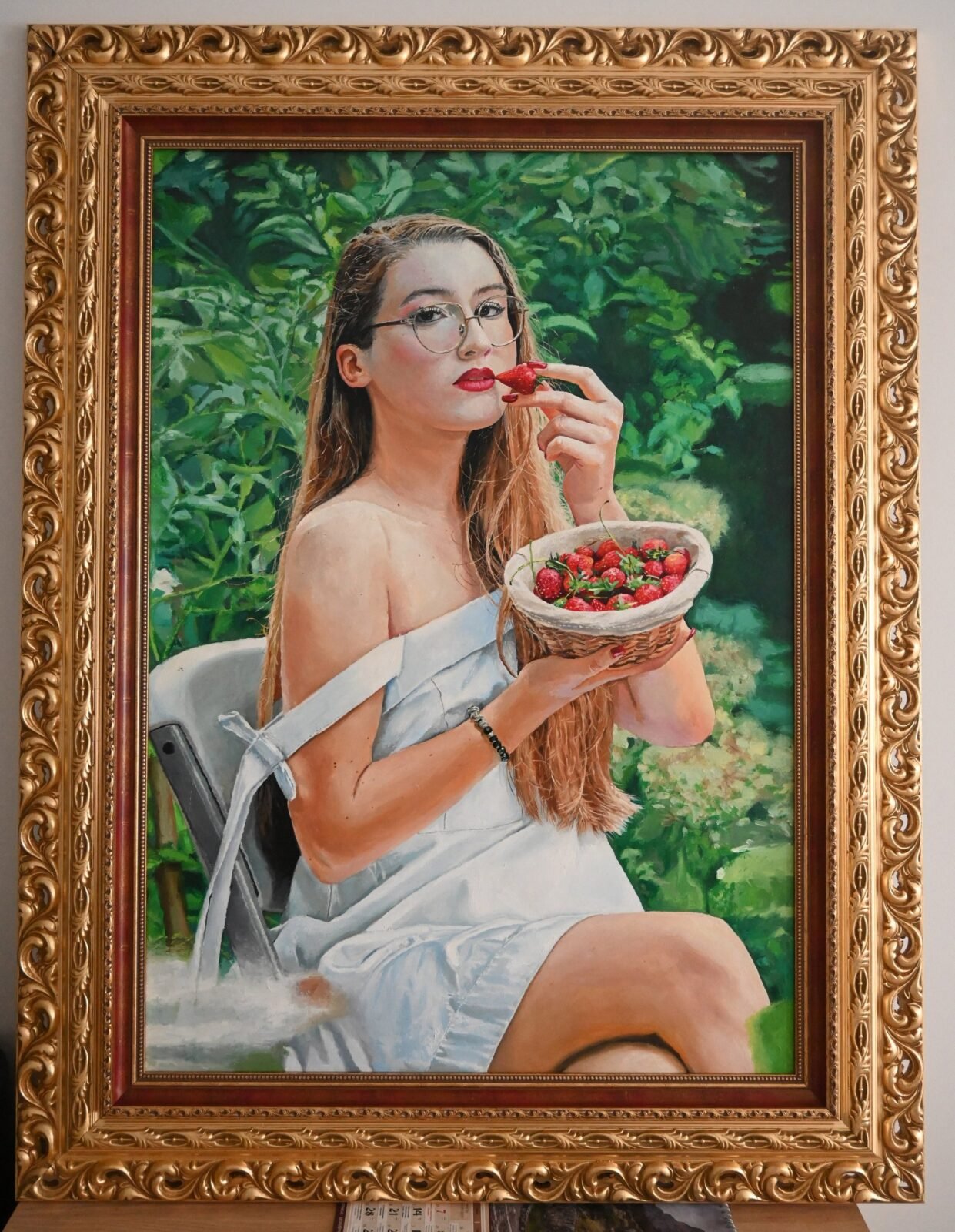 Portrait with Strawberries, Oil on canvas, 90 × 130 cm, 2025, by Miloš Roćenović