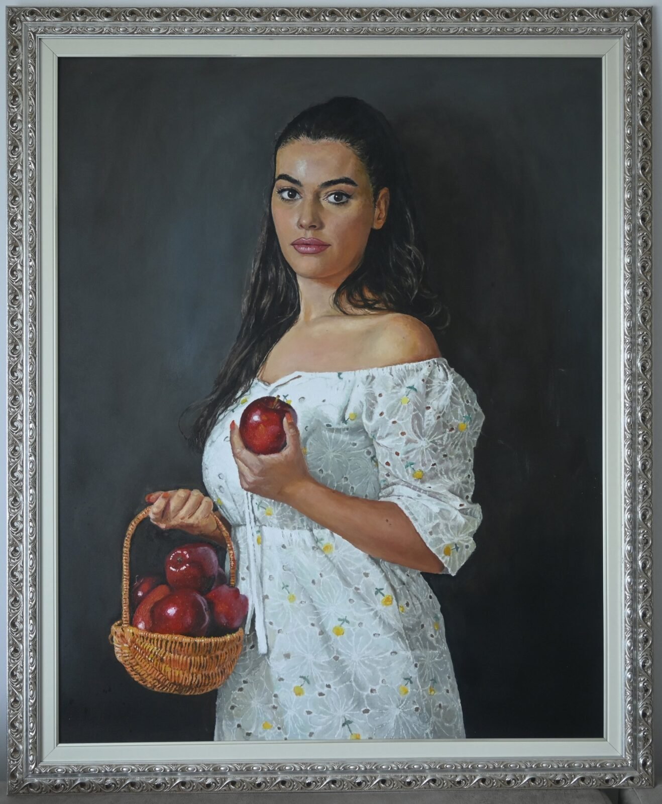 Portrait with Apples, Oil on canvas, 80 × 100 cm, 2024, by Miloš Roćenović